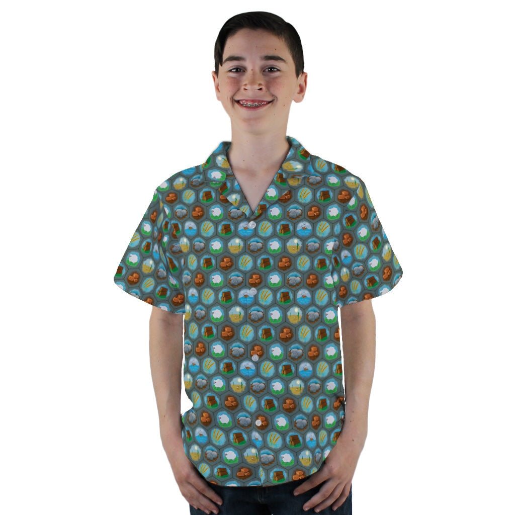 Hexagon Tile Game Symbols Youth Hawaiian Shirt - YL - -