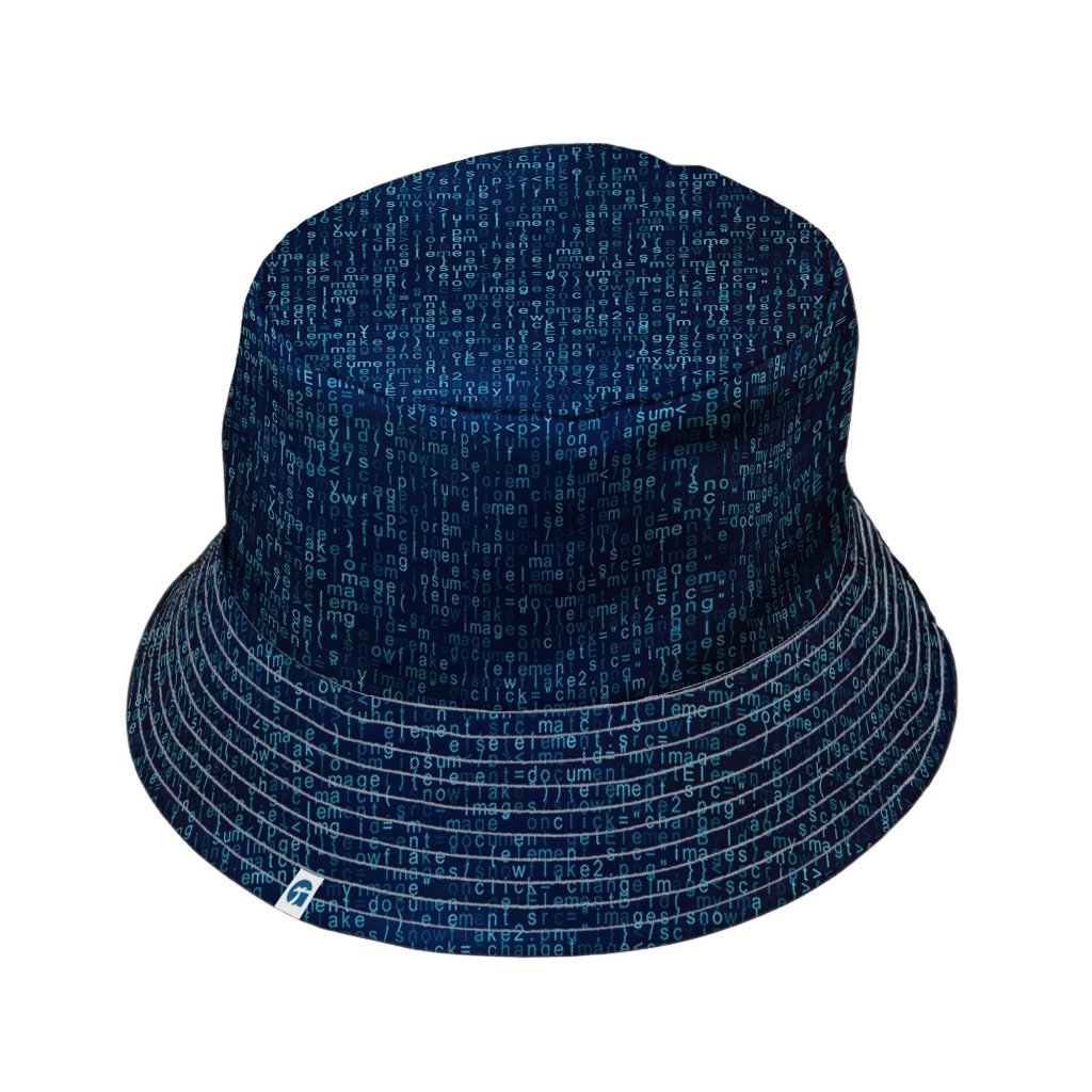 Javascript Computer Code Blue Bucket Hat - M - Black Stitching - -
