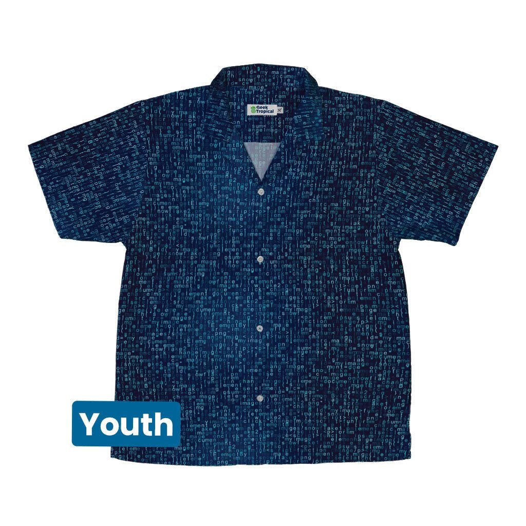 Javascript Computer Code Blue Youth Hawaiian Shirt - YXS - -