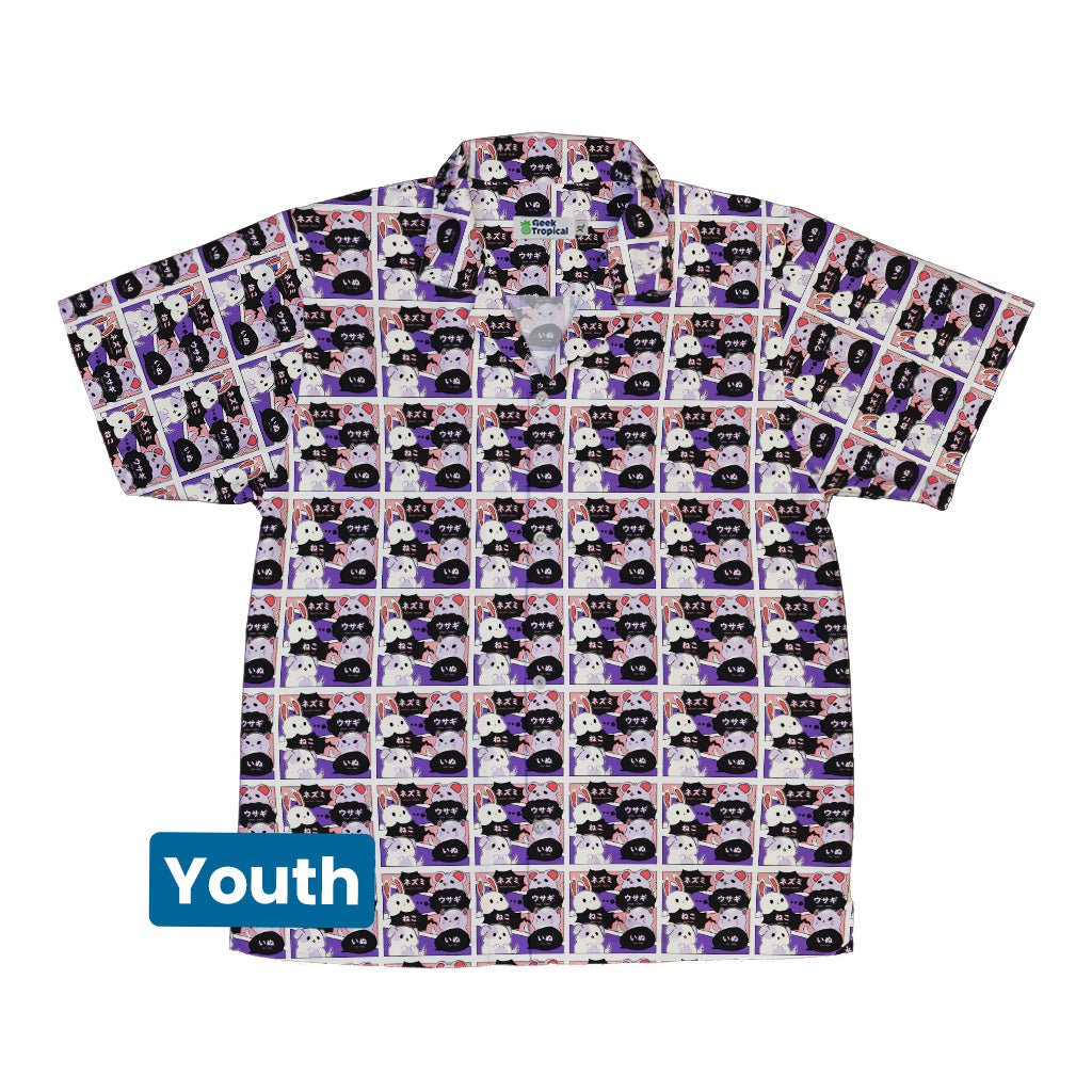 Kawaii Animal Comic Panel Purple Youth Hawaiian Shirt - YXS - -
