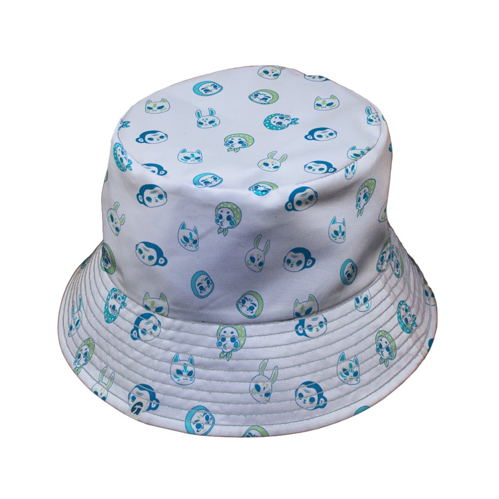 Kawaii Masks Parade Blue Light Bucket Hat - M - Grey Stitching - -