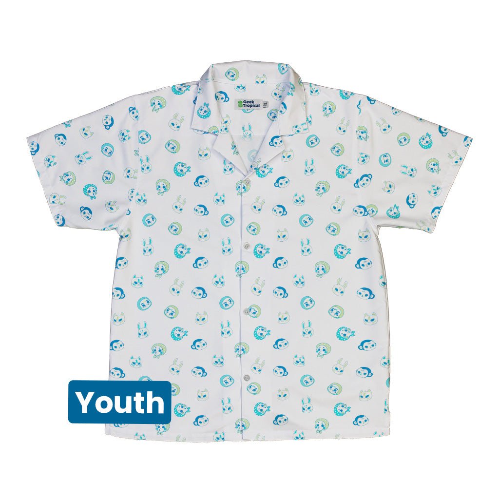 Kawaii Masks Parade Blue Light Youth Hawaiian Shirt - YXS - -