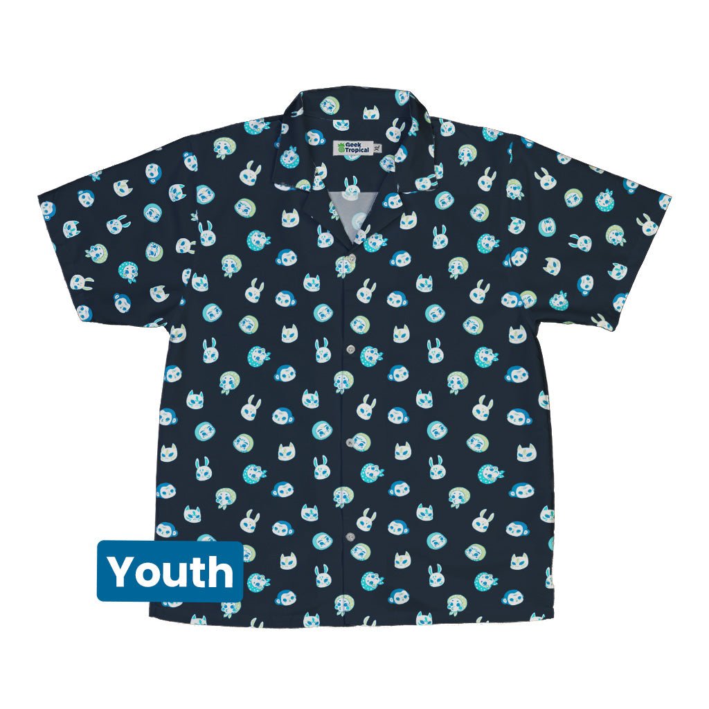 Kawaii Masks Parade Blue Night Youth Hawaiian Shirt - YXS - -