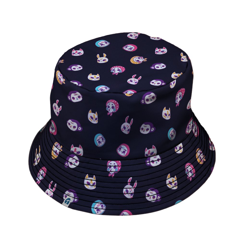 Kawaii Masks Parade Night Bucket Hat - M - Black Stitching - -