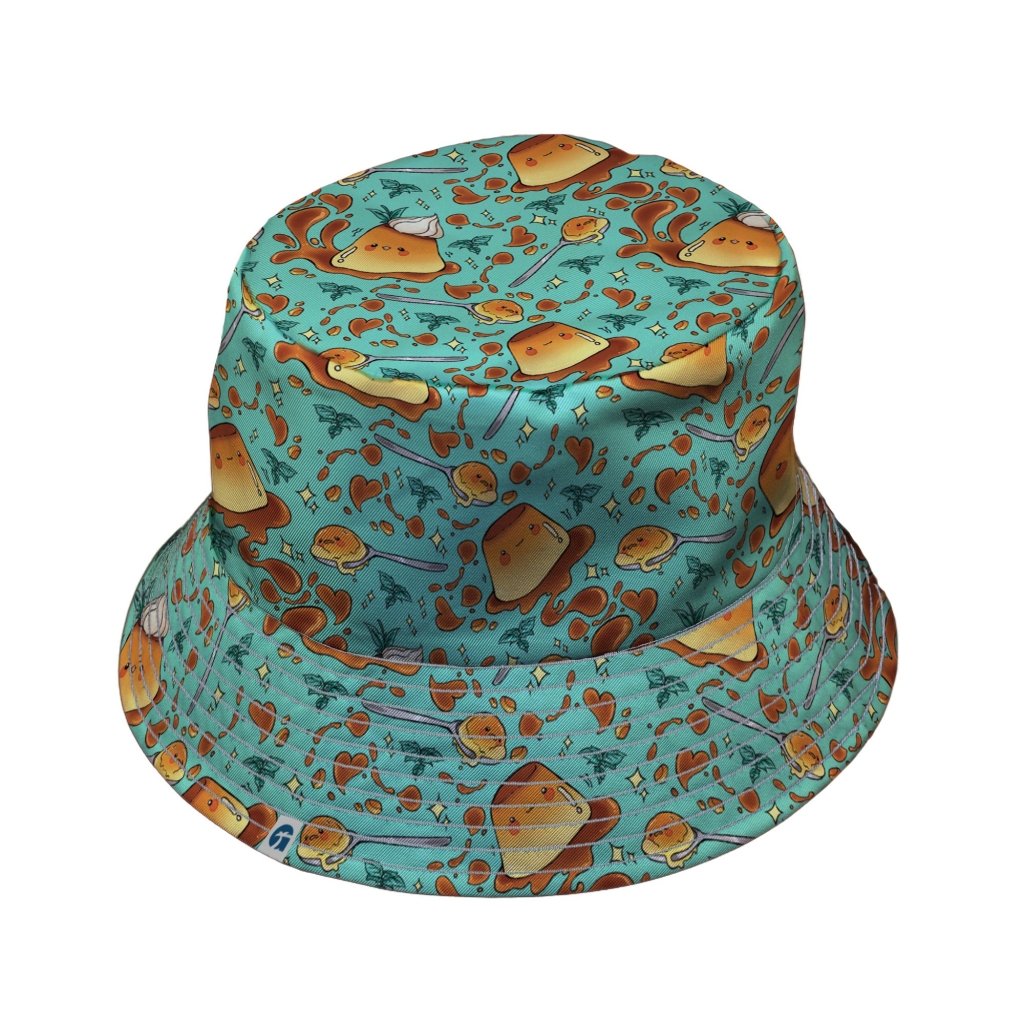 Kawaii Purin Pudding Green Bucket Hat - M - Grey Stitching - -