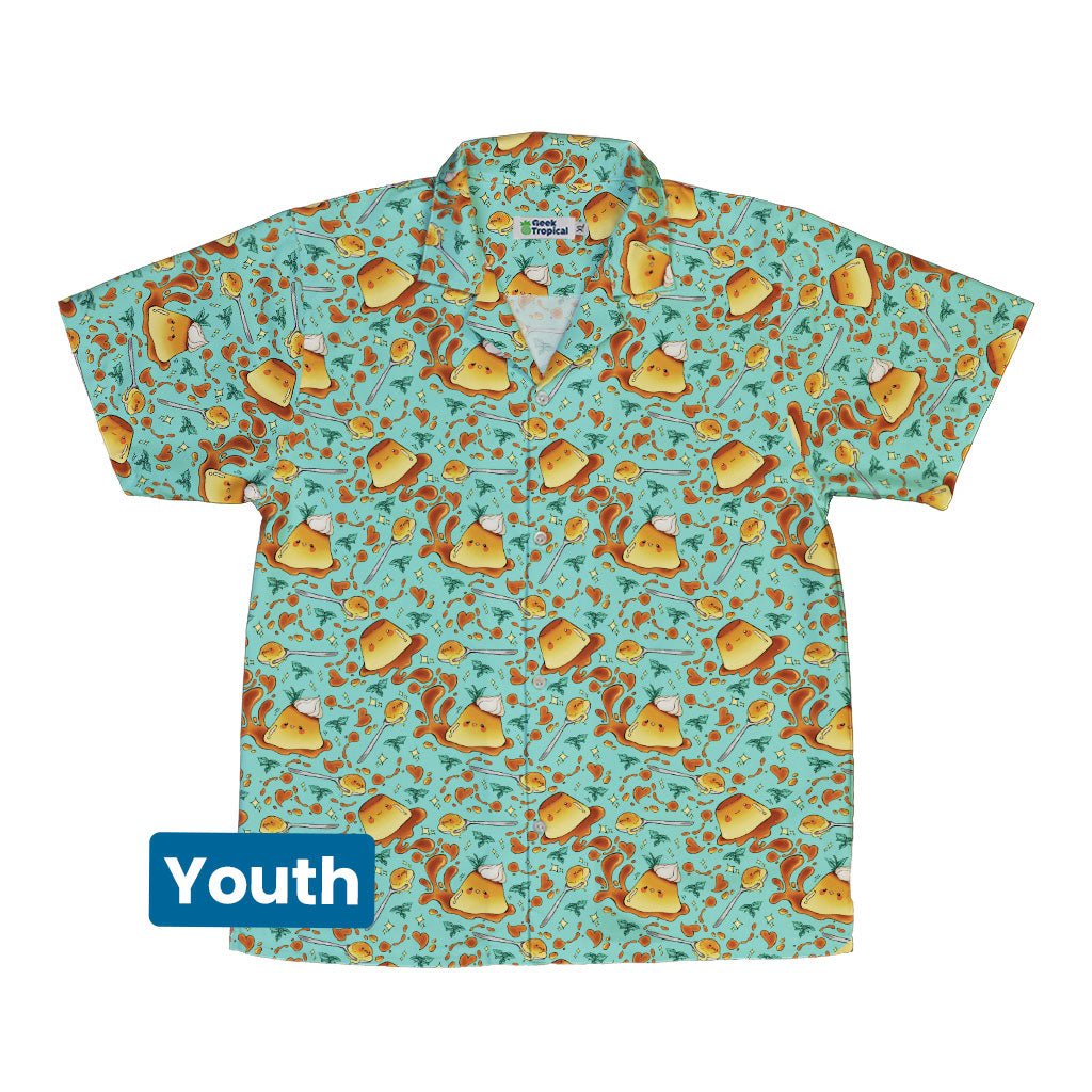 Kawaii Purin Pudding Green Youth Hawaiian Shirt - YXS - -