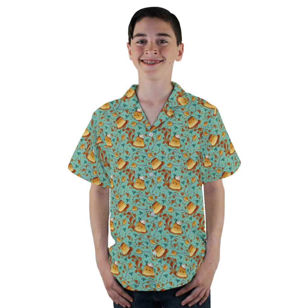 Kawaii Purin Pudding Green Youth Hawaiian Shirt - YL - -