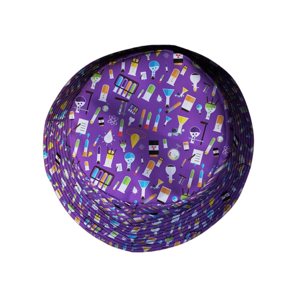 Lab Beakers Purple Science Bucket Hat - M - Black Stitching - -