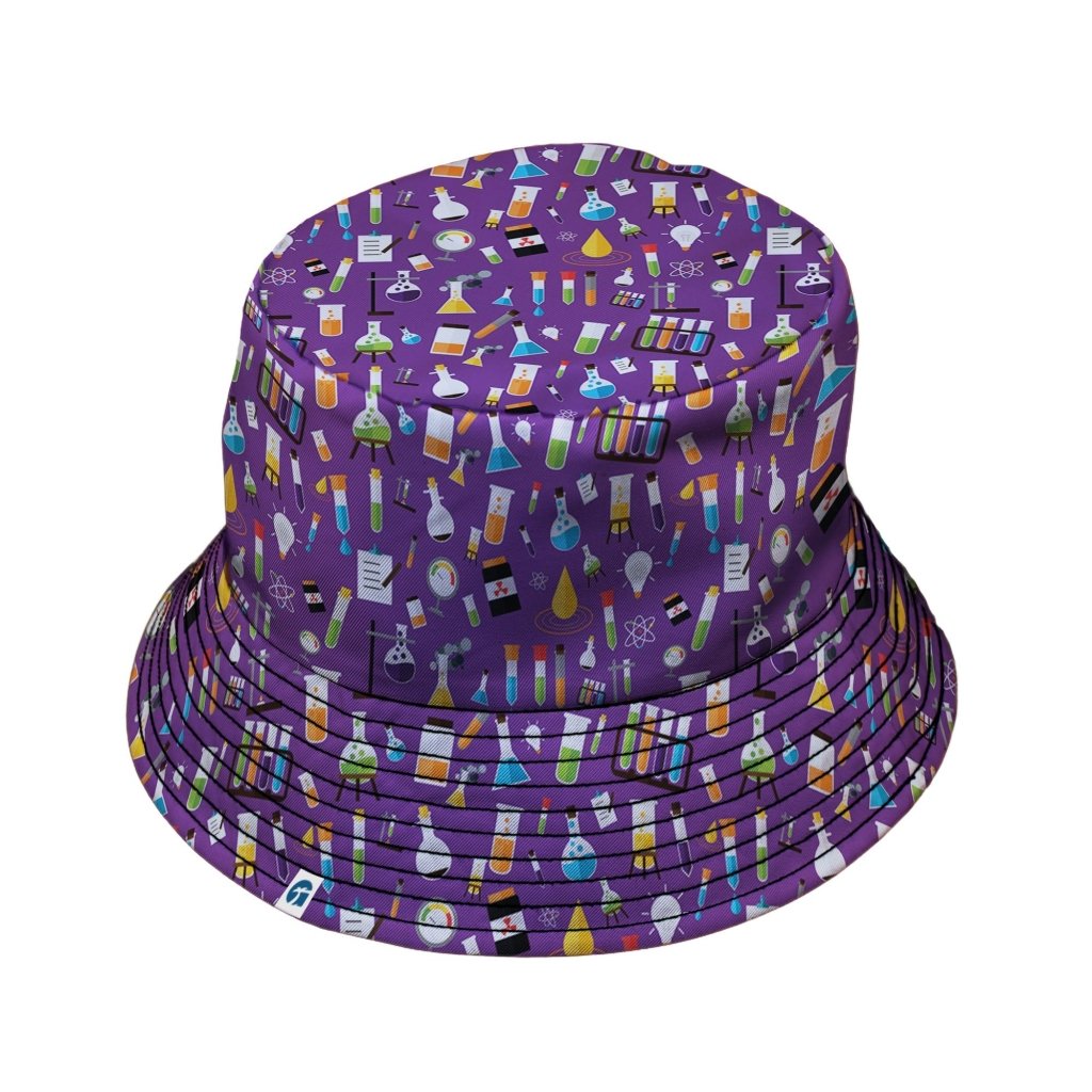 Lab Beakers Purple Science Bucket Hat - M - Grey Stitching - -