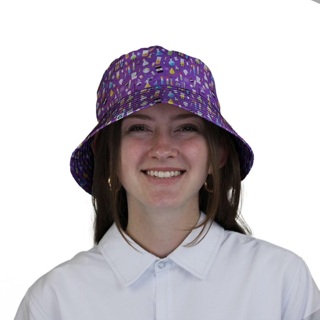 Lab Beakers Purple Science Bucket Hat - M - Black Stitching - -