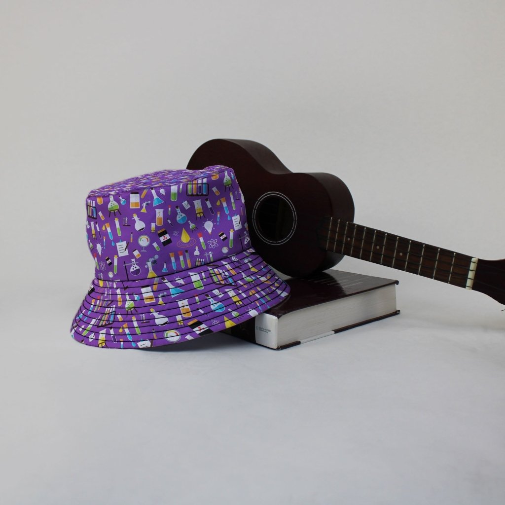 Lab Beakers Purple Science Bucket Hat - M - Black Stitching - -