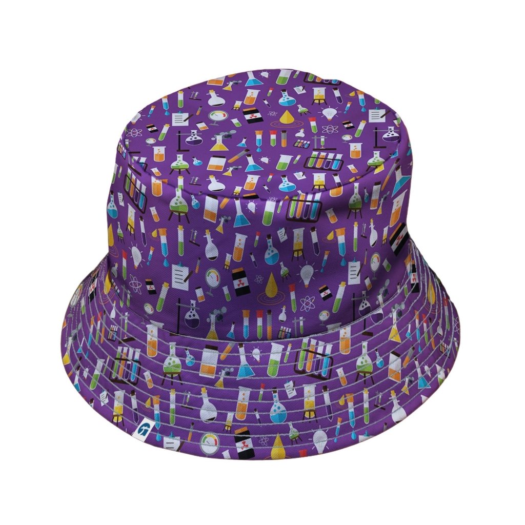 Lab Beakers Purple Science Bucket Hat - M - Black Stitching - -