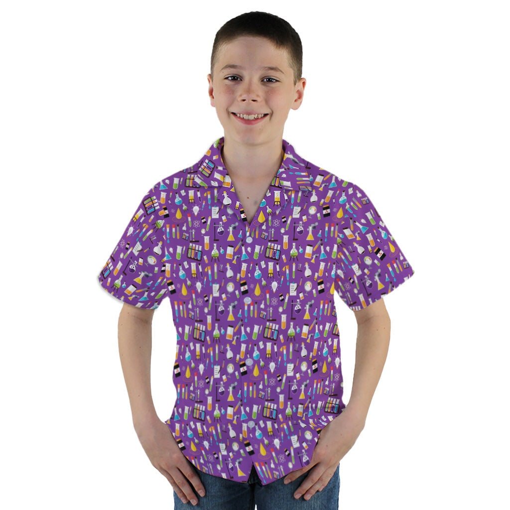 Lab Beakers Purple Science Youth Hawaiian Shirt - YM - -
