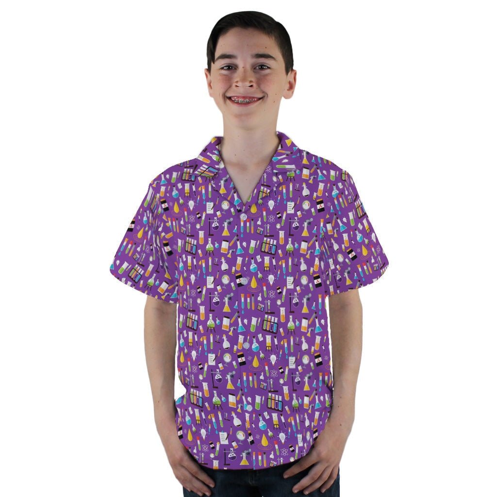 Lab Beakers Purple Science Youth Hawaiian Shirt - YL - -