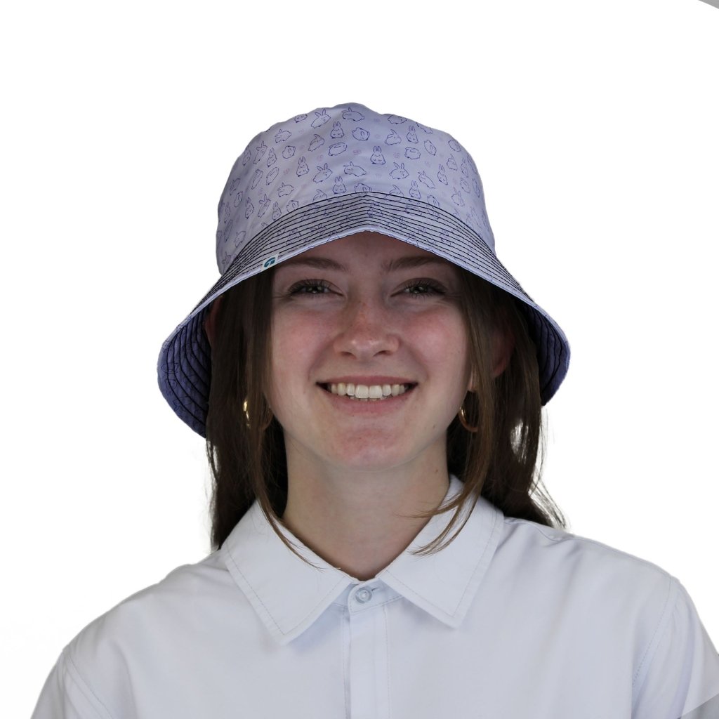 Lilac Anime Bunnies Bucket Hat - M - Grey Stitching - -