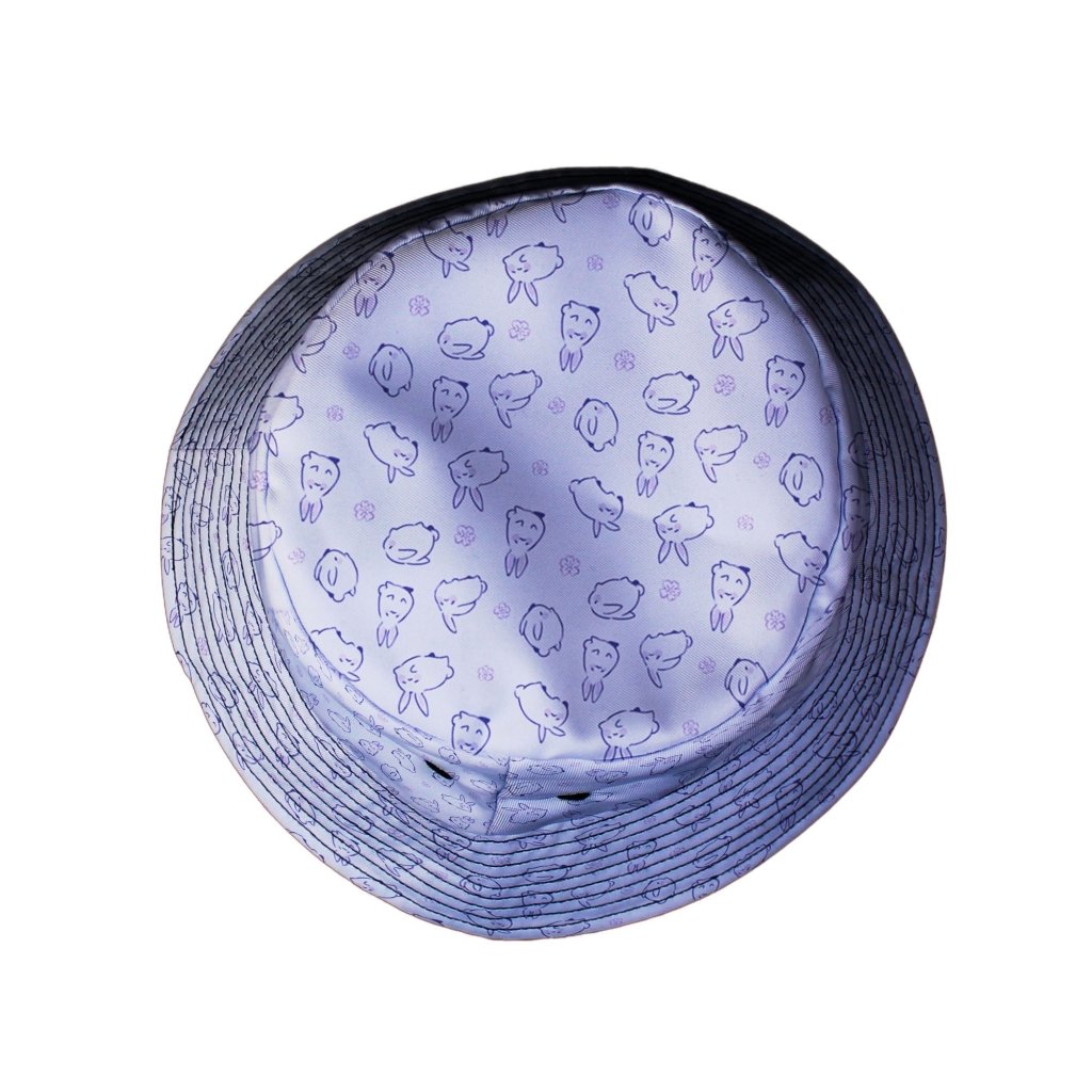 Lilac Anime Bunnies Bucket Hat - M - Grey Stitching - -