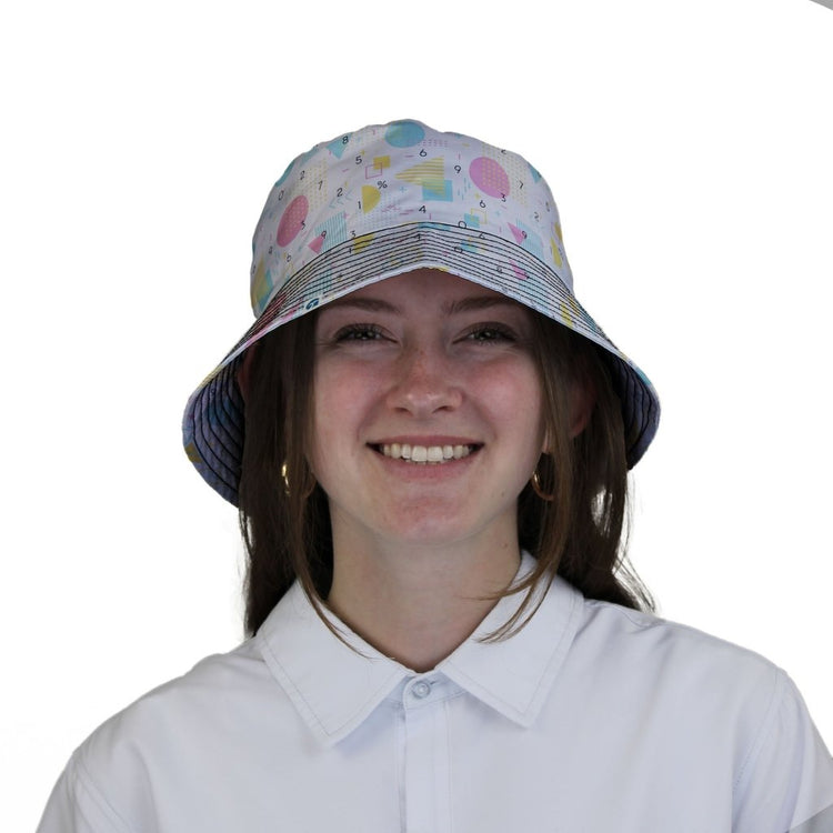 Math Memphis Style White Bucket Hat - M - Grey Stitching - -