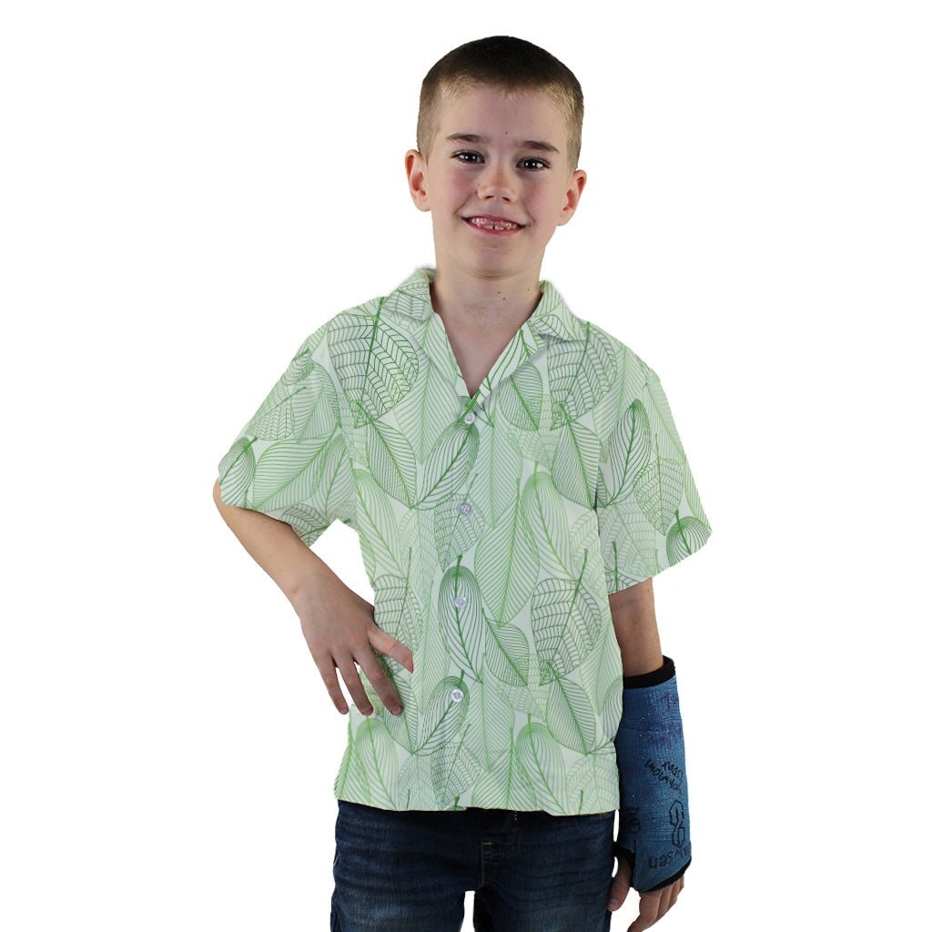 Micro Minimalist Leaves Youth Hawaiian Shirt - YXS - -