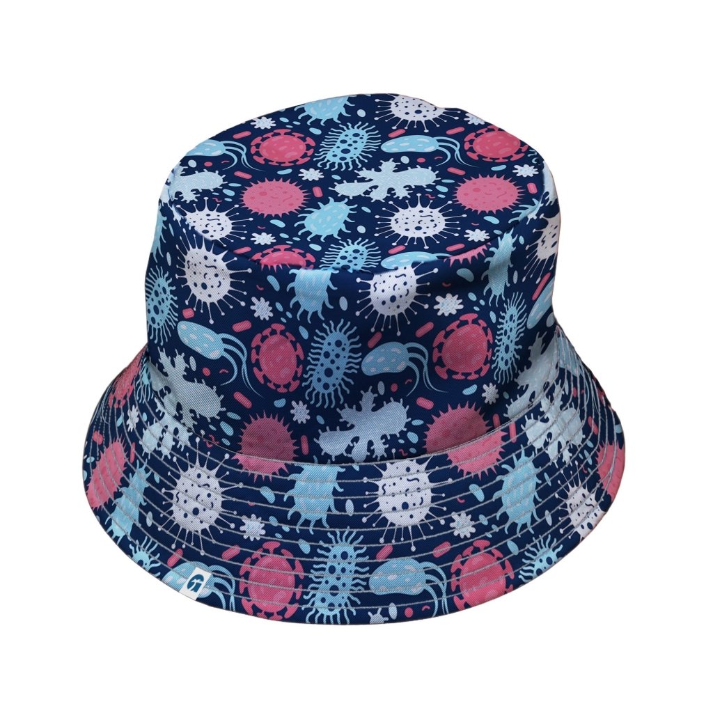 Microscopic Collection Blue Science Biology Bucket Hat - M - Black Stitching - -