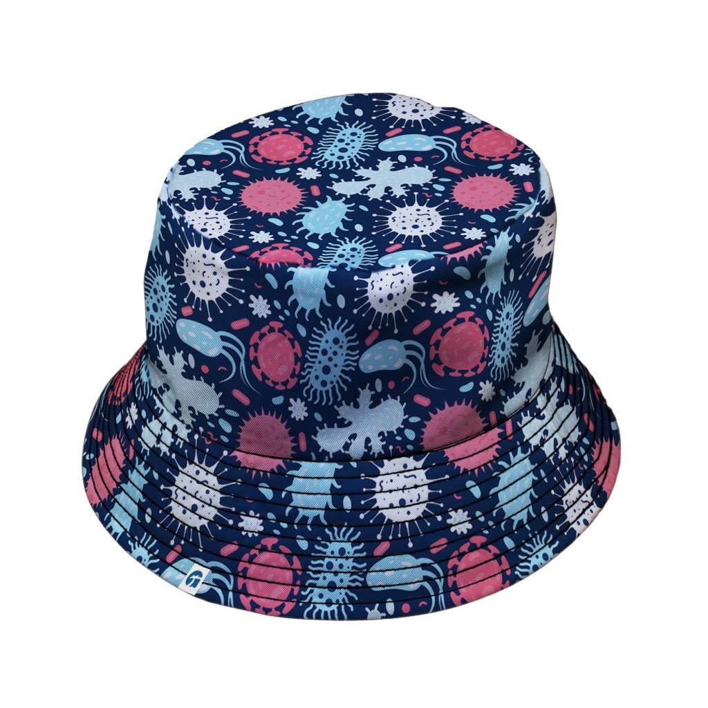 Microscopic Collection Blue Science Biology Bucket Hat - M - Grey Stitching - -