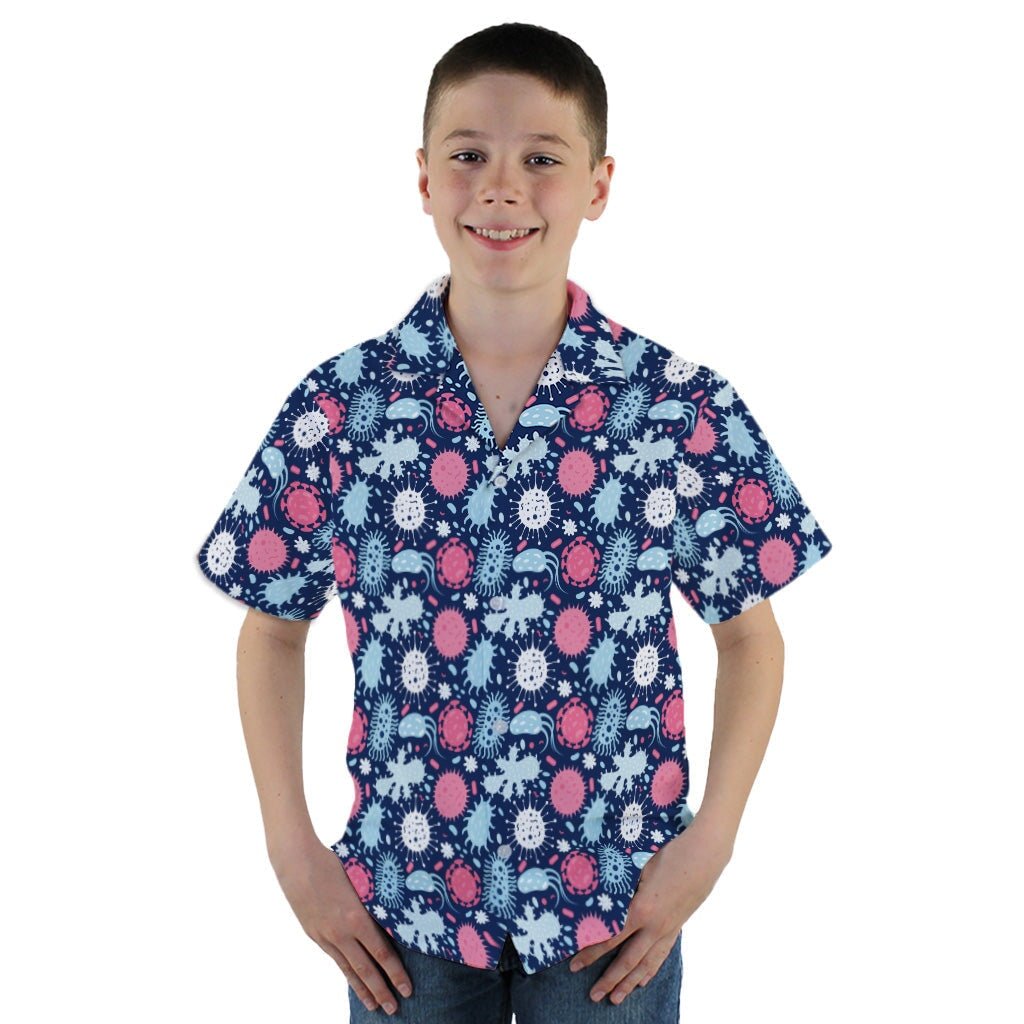 Microscopic Collection Blue Science Biology Youth Hawaiian Shirt - YM - -