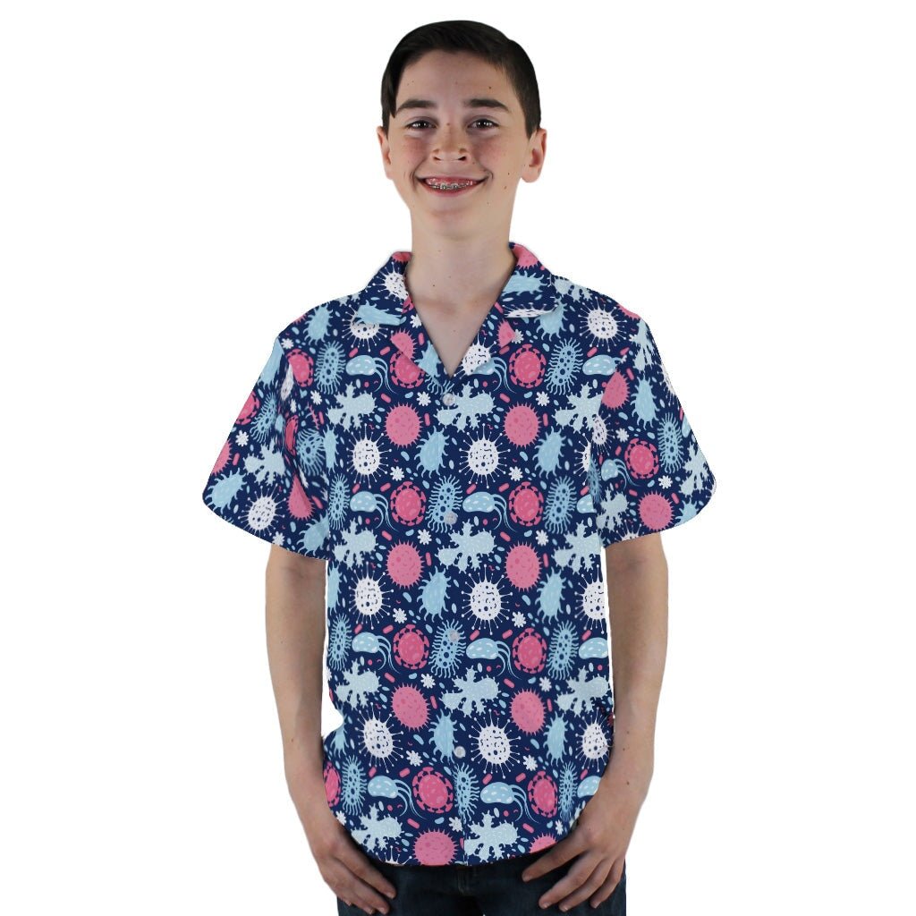 Microscopic Collection Blue Science Biology Youth Hawaiian Shirt - YL - -