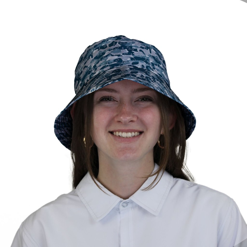 Military Fighter Jet Navy Camo Blue Bucket Hat - M - Black Stitching - -