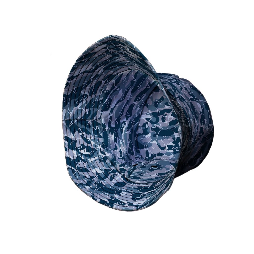 Military Fighter Jet Navy Camo Blue Bucket Hat - M - Black Stitching - -