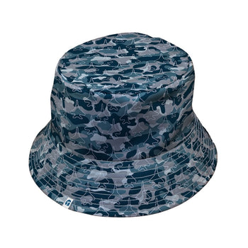 Military Fighter Jet Navy Camo Blue Bucket Hat - M - Black Stitching - -