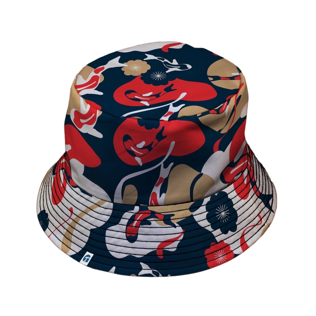 Modern Koi Bucket Hat - M - Grey Stitching - -