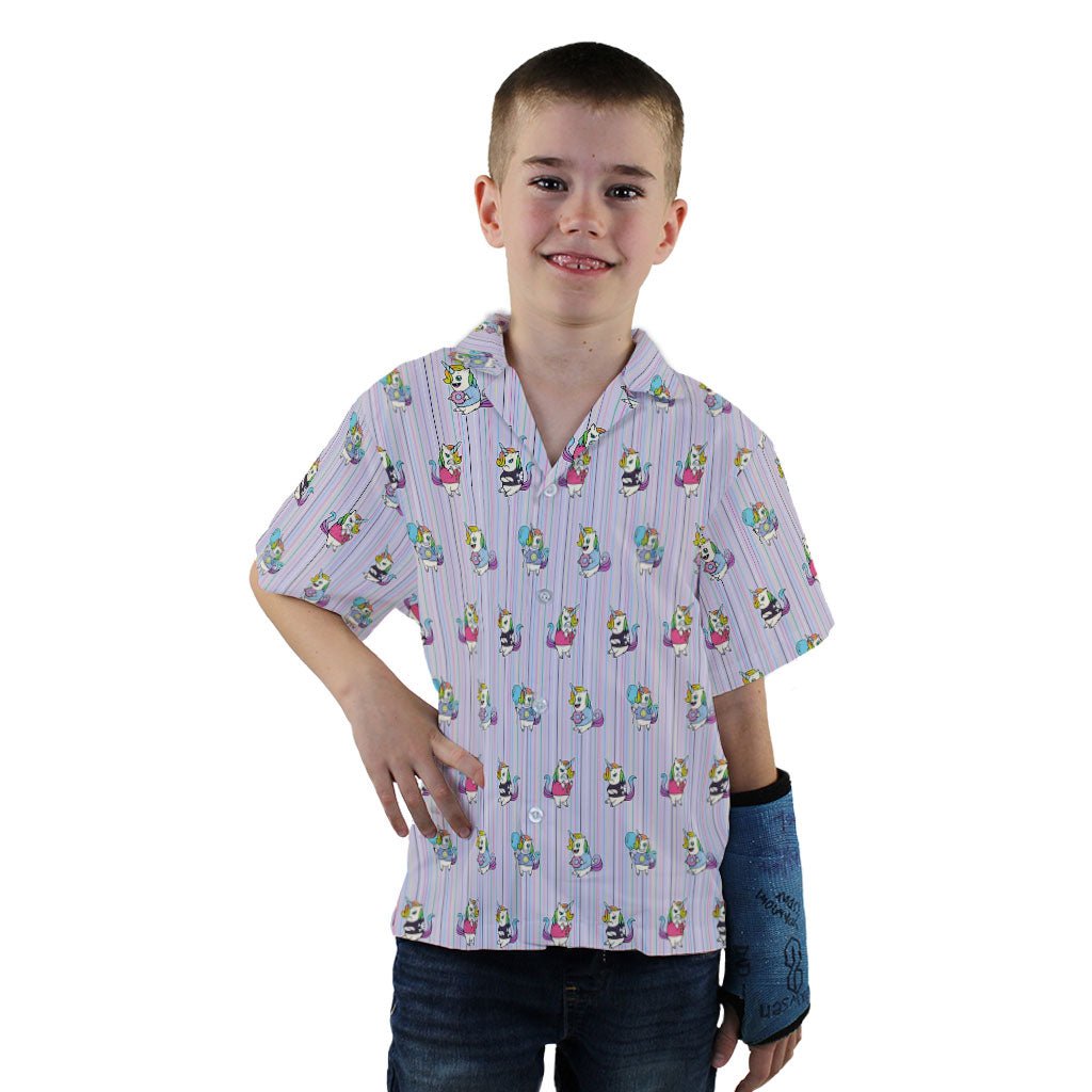 Moodicorn Rainbow Stripes Youth Hawaiian Shirt - YXS - -