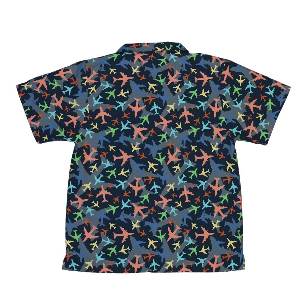 Multi Colored Airplanes on Blue Youth Hawaiian Shirt - YXS - -