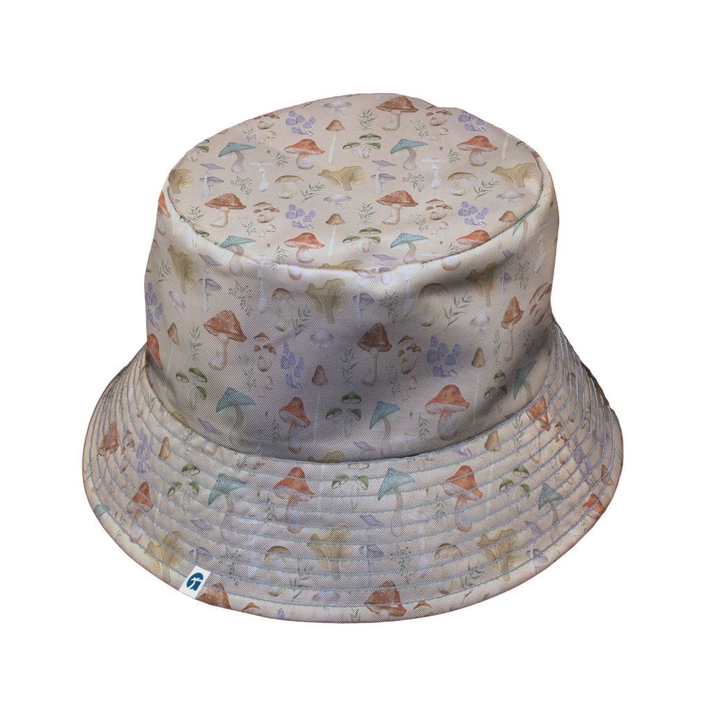 Mushroom Watercolor Bucket Hat - M - Black Stitching - -