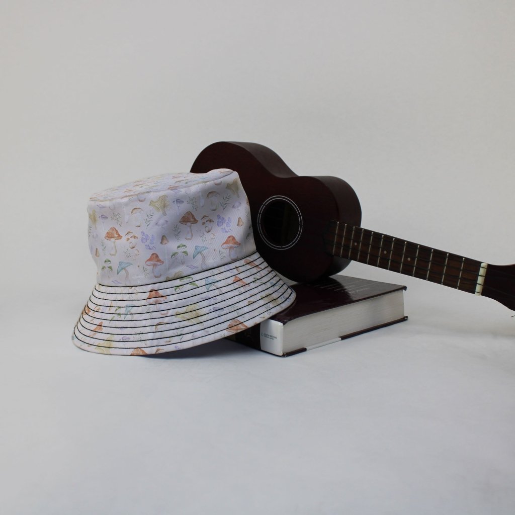 Mushroom Watercolor Bucket Hat - M - Grey Stitching - -