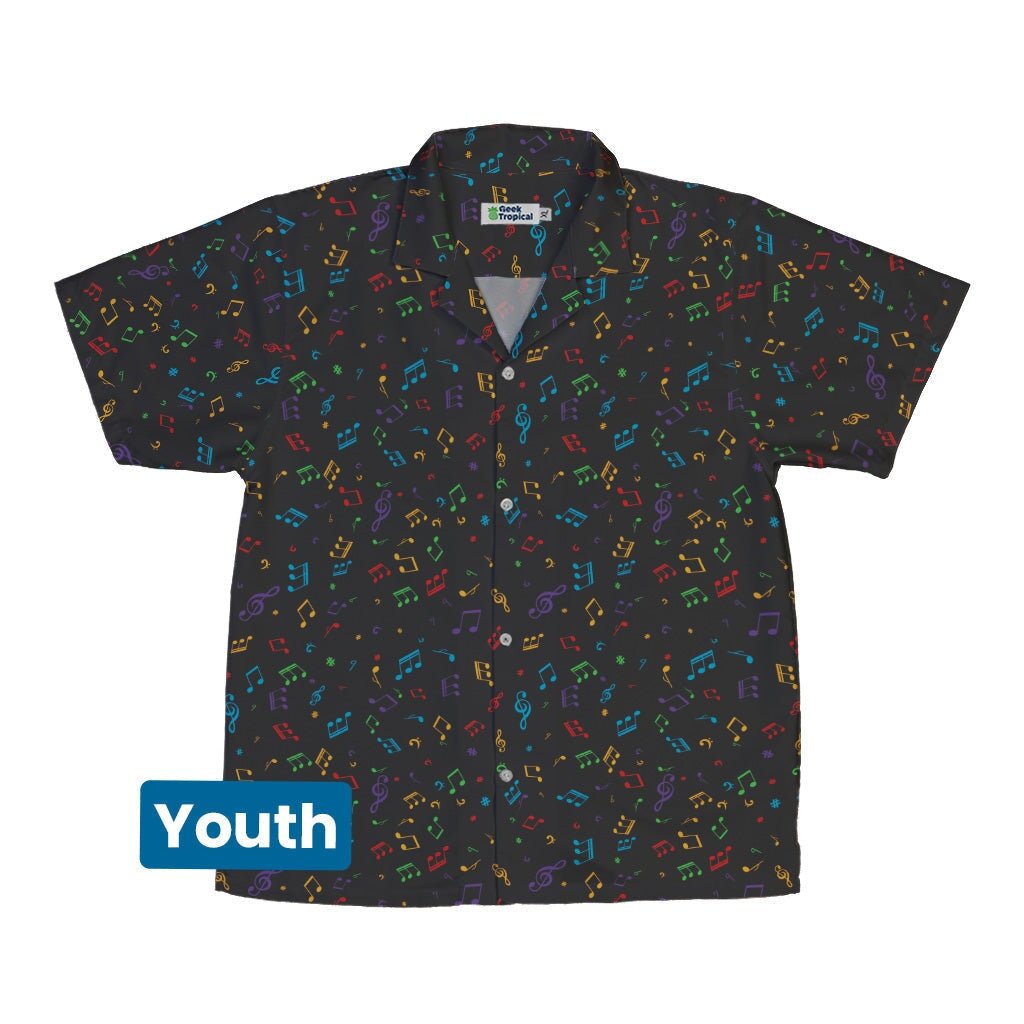 Musical Rainbow Notes Black Youth Hawaiian Shirt - YXS - -