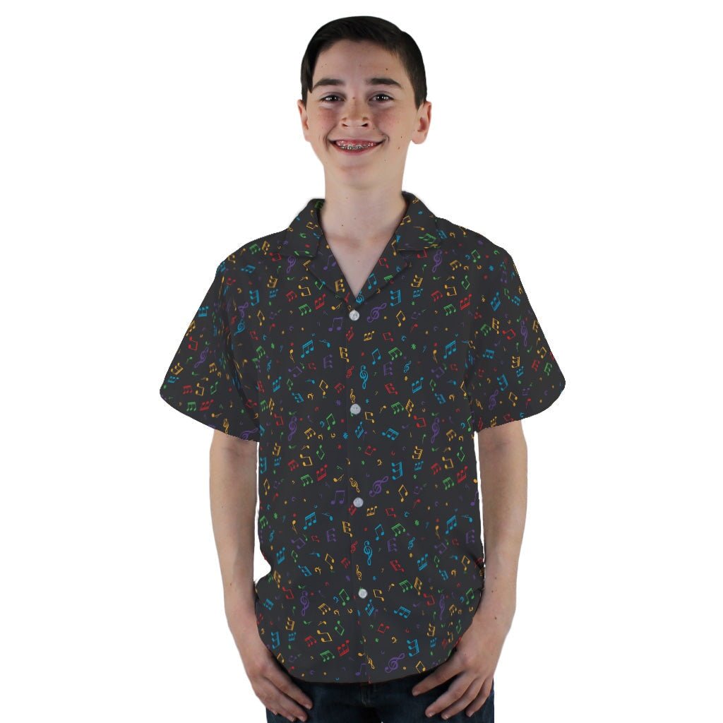 Musical Rainbow Notes Black Youth Hawaiian Shirt - YL - -