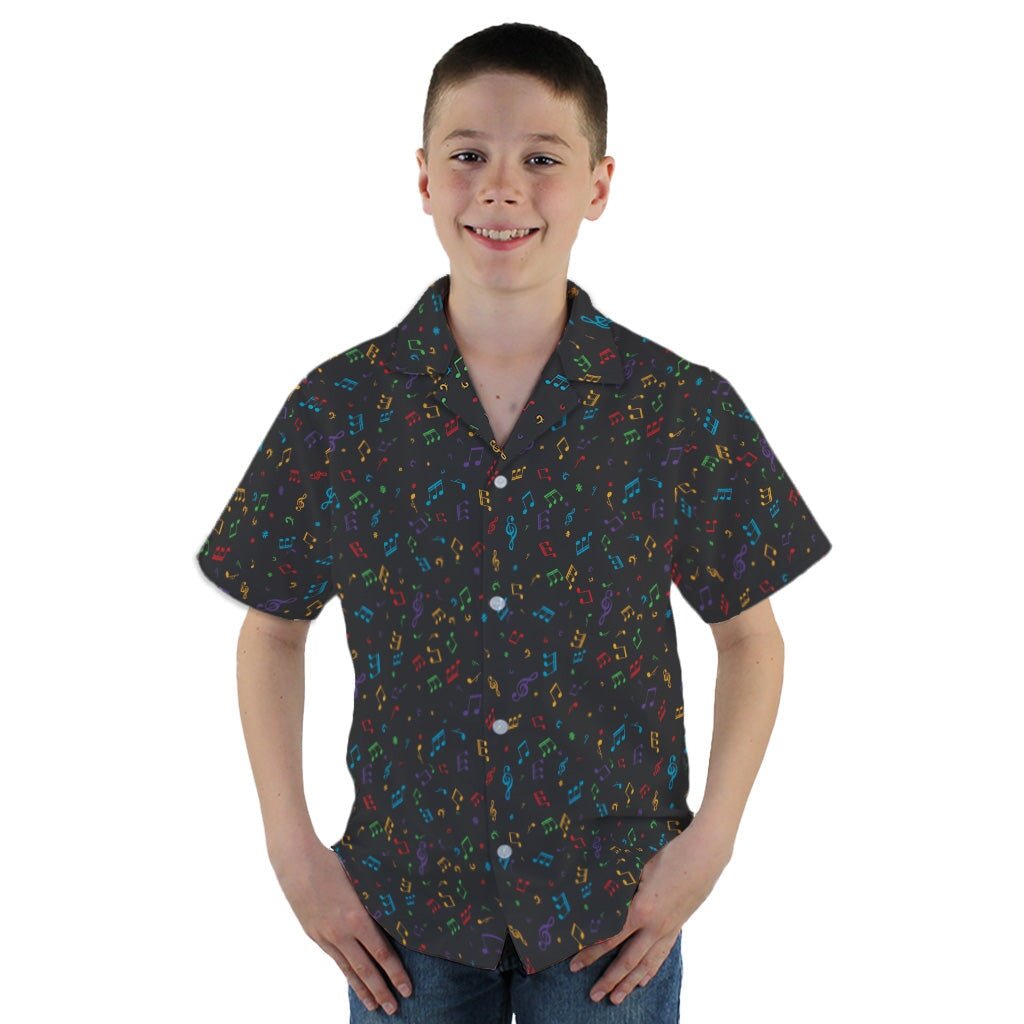 Musical Rainbow Notes Black Youth Hawaiian Shirt - YM - -