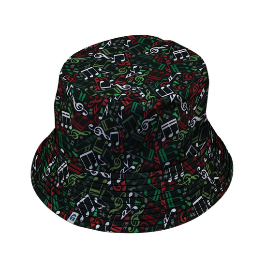 O Christmas Tree Music Notes Bucket Hat - M - Black Stitching - -