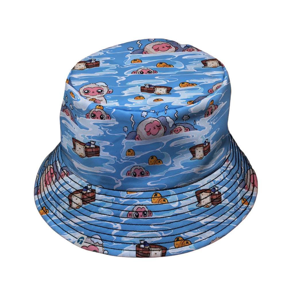 Onsen Snow Monkeys Bucket Hat - M - Black Stitching - -