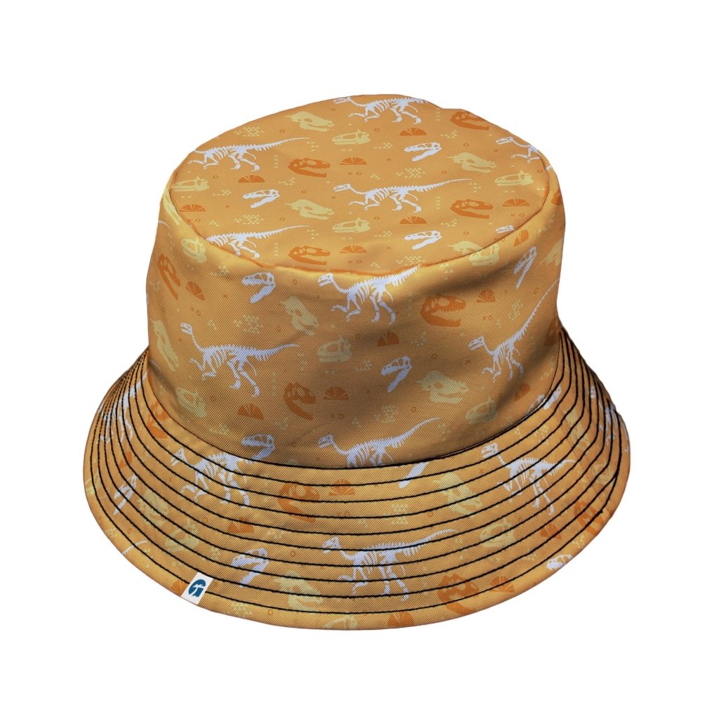 Orange Dinosaur Bones Bucket Hat - M - Grey Stitching - -