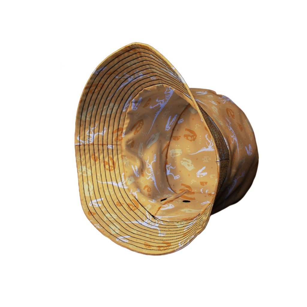 Orange Dinosaur Bones Bucket Hat - M - Grey Stitching - -