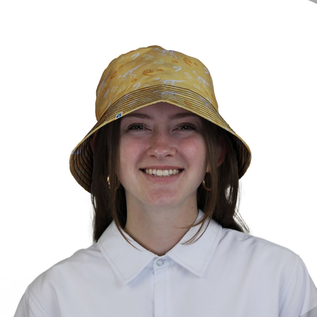 Orange Dinosaur Bones Bucket Hat - M - Grey Stitching - -