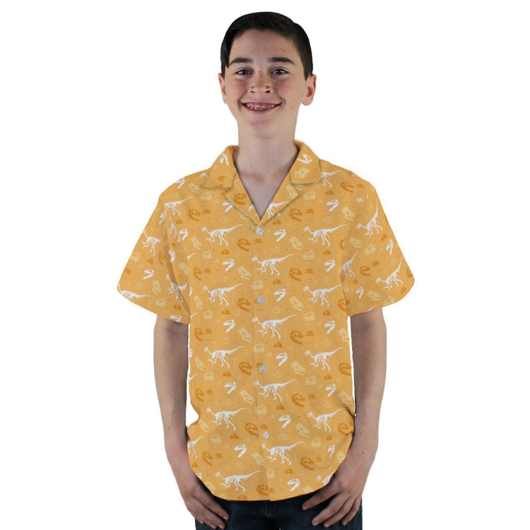 Orange Dinosaur Bones Youth Hawaiian Shirt - YL - -