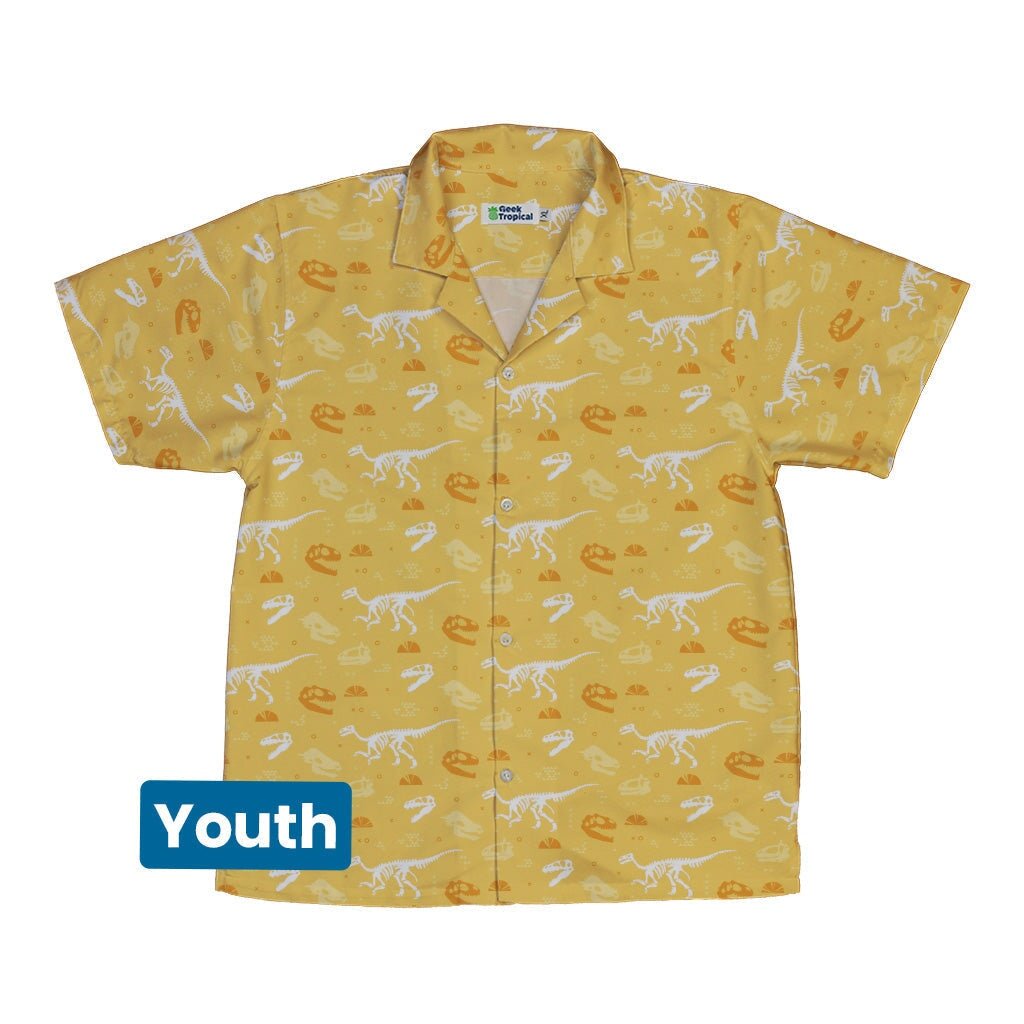 Orange Dinosaur Bones Youth Hawaiian Shirt - YXS - -