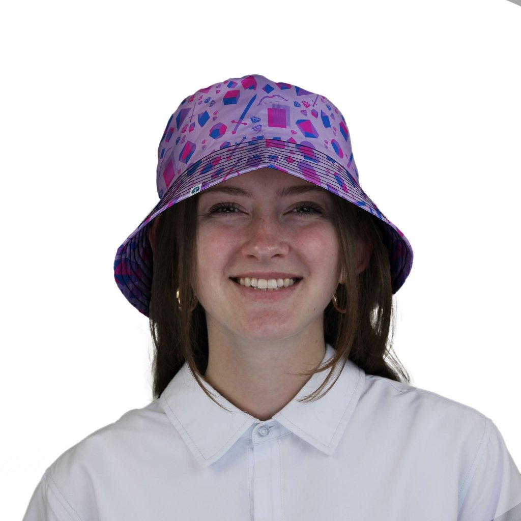 Pink Blue and Bisexual Colors Tabletop RPG Items Dnd Bucket Hat - M - Grey Stitching - -