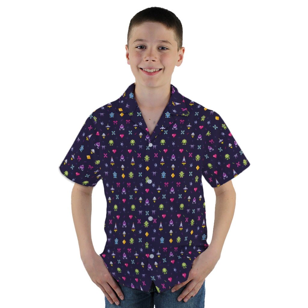 Pixel Art Arcade Video Game Purple Youth Hawaiian Shirt - YM - -