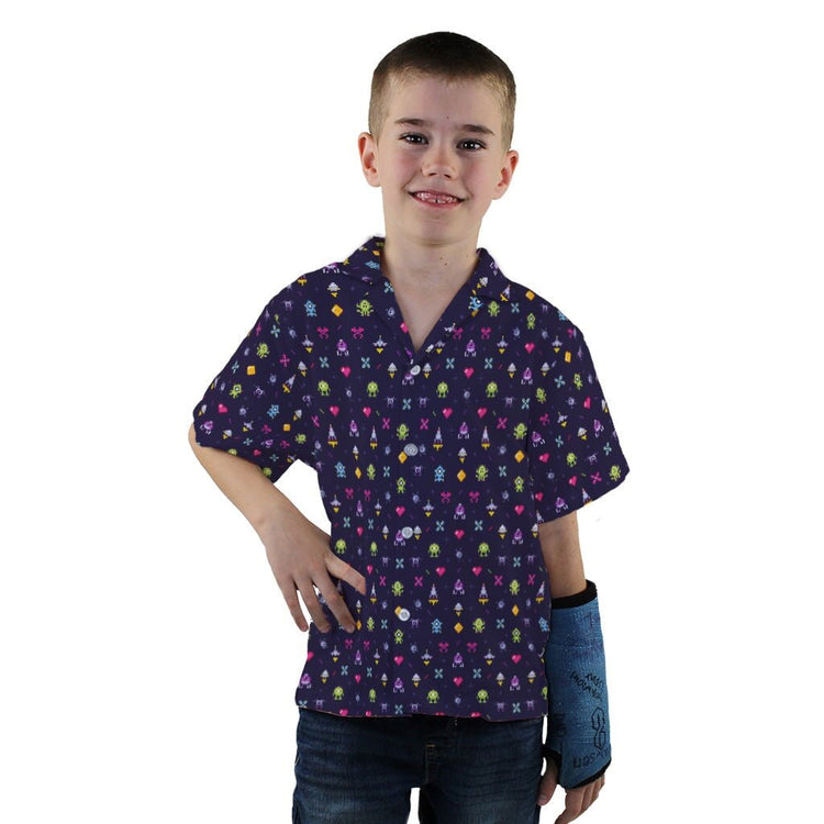 Pixel Art Arcade Video Game Purple Youth Hawaiian Shirt - YXS - -