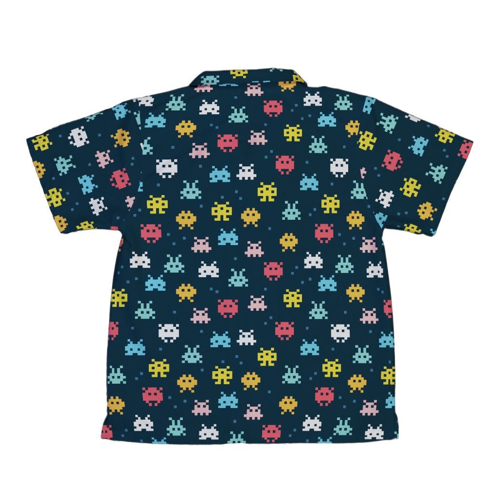 Pixel Monsters Teal Video Game Youth Hawaiian Shirt - YXS - -