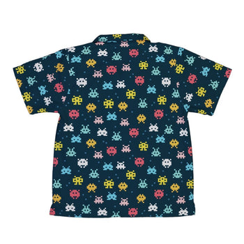 Pixel Monsters Teal Video Game Youth Hawaiian Shirt - YXS - -