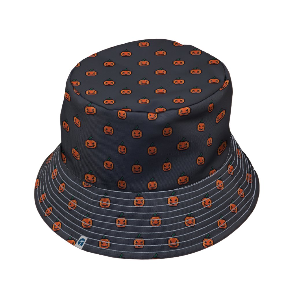 Pixel Pumpkins Bucket Hat - M - Grey Stitching - -